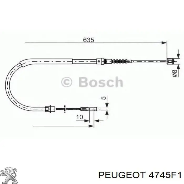 Задний правый трос ручника 4745F1 Peugeot/Citroen