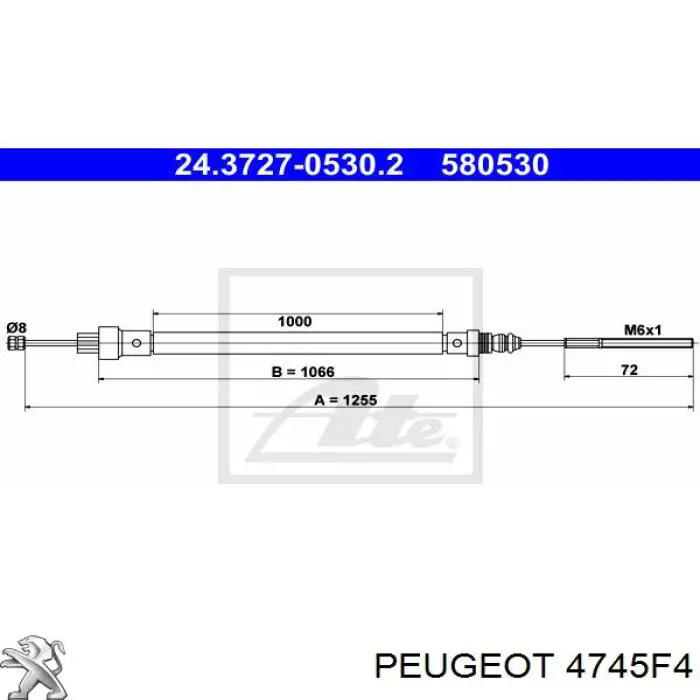 Cable de freno de mano trasero izquierdo 4745F4 Peugeot/Citroen