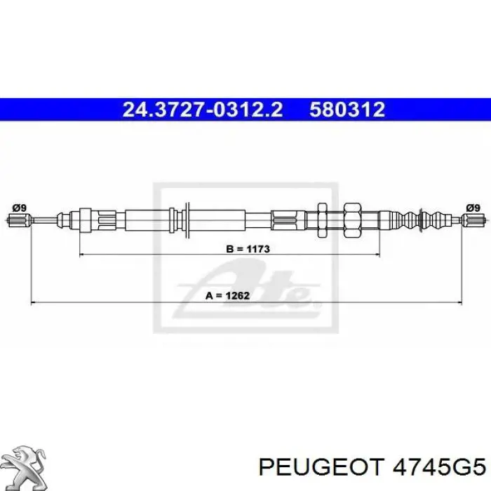 Cable de freno de mano trasero izquierdo 4745G5 Peugeot/Citroen