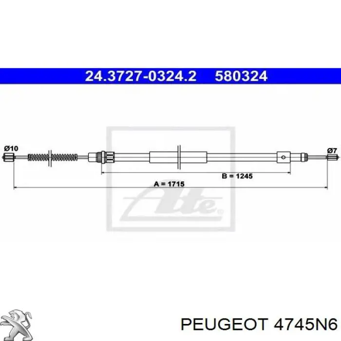 00004745N6 Peugeot/Citroen трос ручного тормоза задний правый/левый