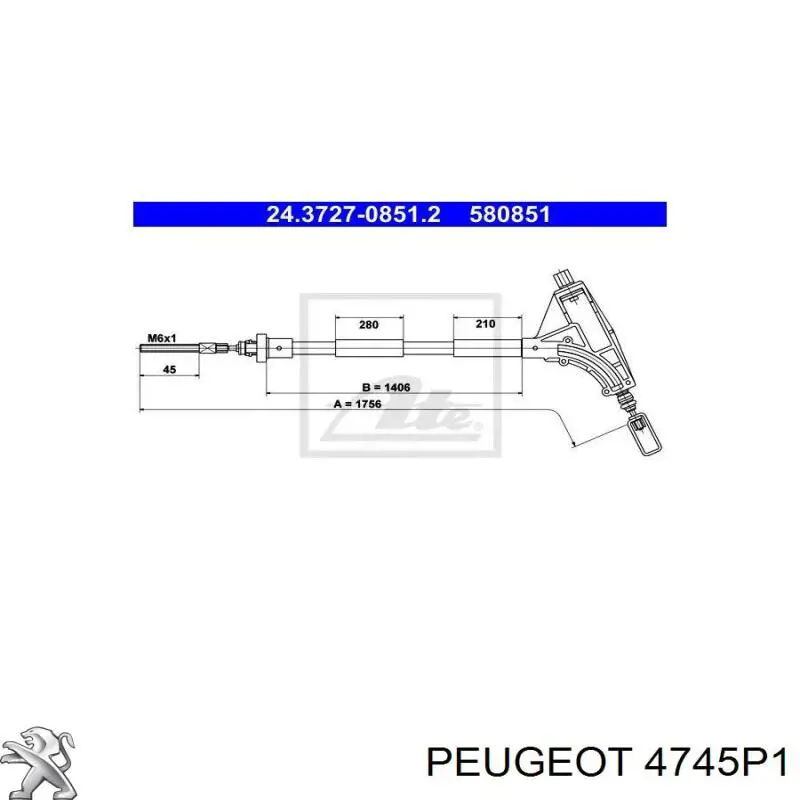 Трос ручного тормоза передний Peugeot/Citroen 4745P1 цена, от 22.45 USD