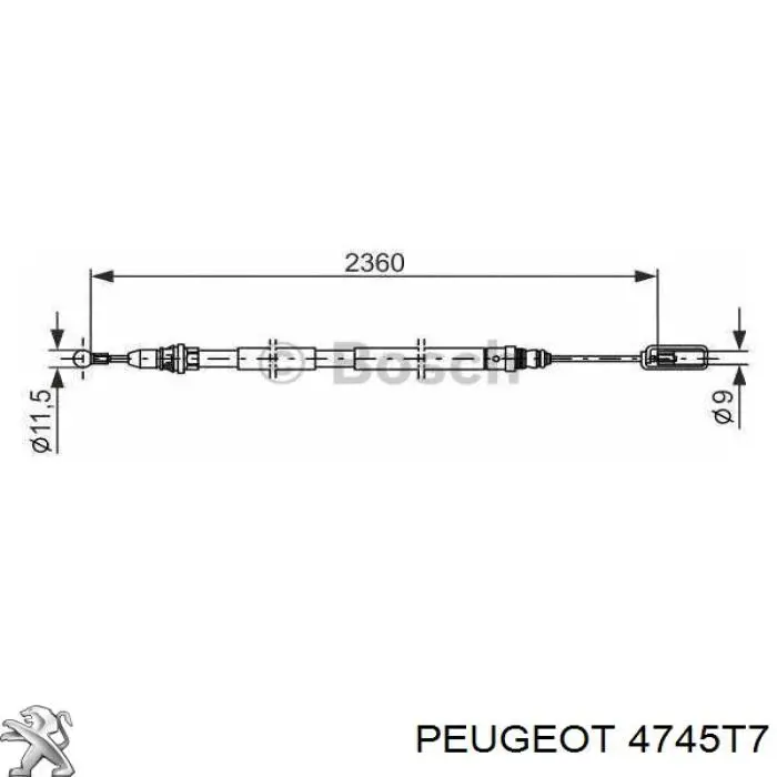 Задний правый трос ручника 4745T7 Peugeot/Citroen