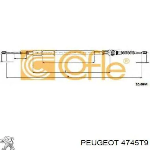 Задний трос ручника 4745T9 Peugeot/Citroen