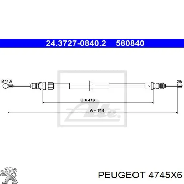 Трос ручного тормоза задний Peugeot/Citroen 4745X6 цена, от 16.79 USD