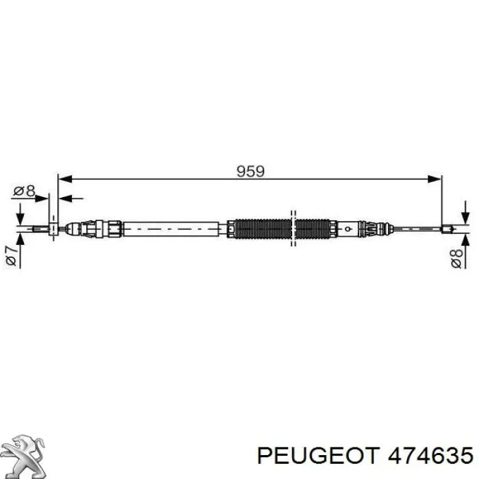 Cable de freno de mano trasero derecho 474635 Peugeot/Citroen