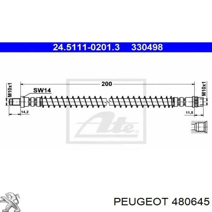 Tubo flexible de frenos trasero 480645 Peugeot/Citroen