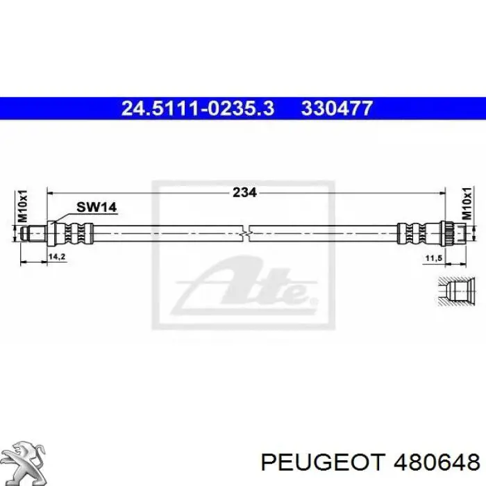 Задний тормозной шланг 480648 Peugeot/Citroen