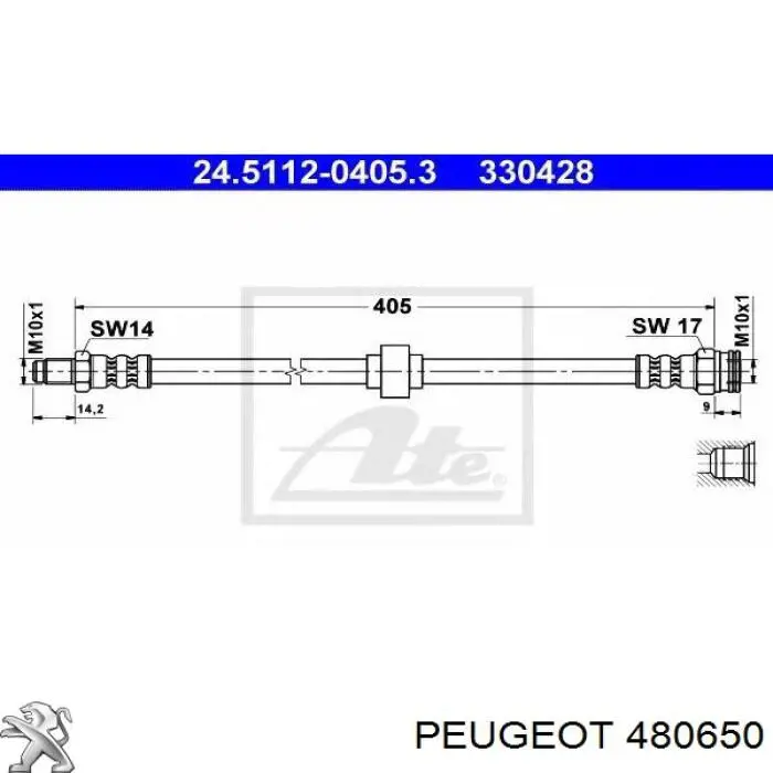 Latiguillo de freno delantero 480650 Peugeot/Citroen