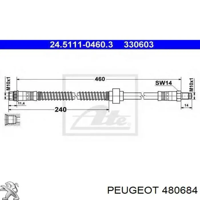 Latiguillo de freno delantero 480684 Peugeot/Citroen