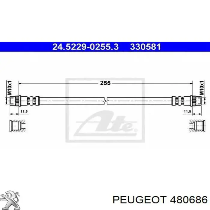 Tubo flexible de frenos trasero 480686 Peugeot/Citroen