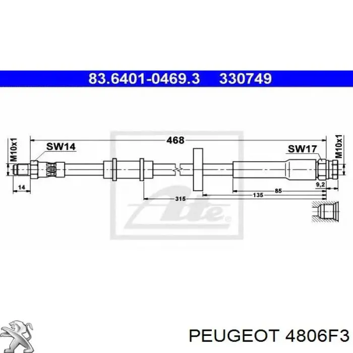 Шланг тормозной передний Peugeot/Citroen 4806F3 цена, от 5.81 USD