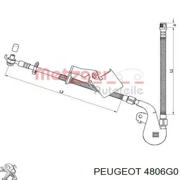 Шланг тормозной передний правый 4806G0 Peugeot/Citroen