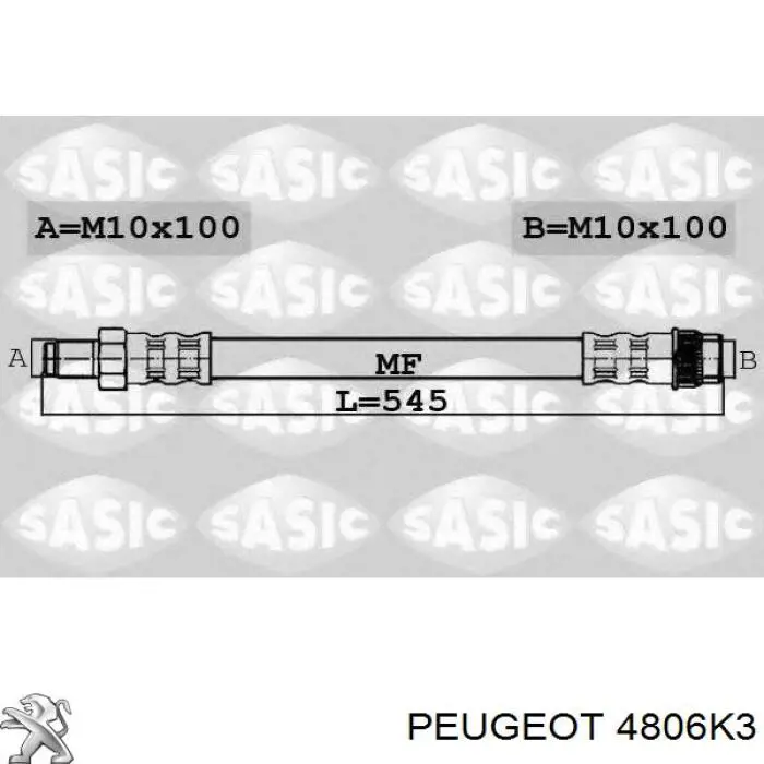 Шланг тормозной задний правый 4806K3 Peugeot/Citroen