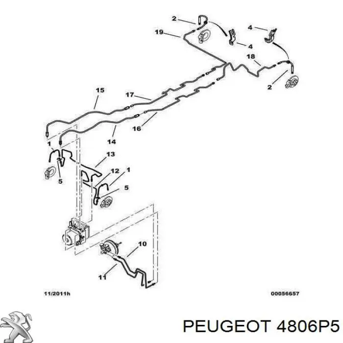 4806P5 Peugeot/Citroen шланг тормозной задний