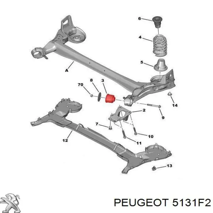 Suspensión, cuerpo del eje trasero 5131F2 Peugeot/Citroen