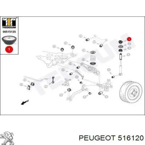 Купить 516120 Peugeot/Citroen Опора амортизатора заднего