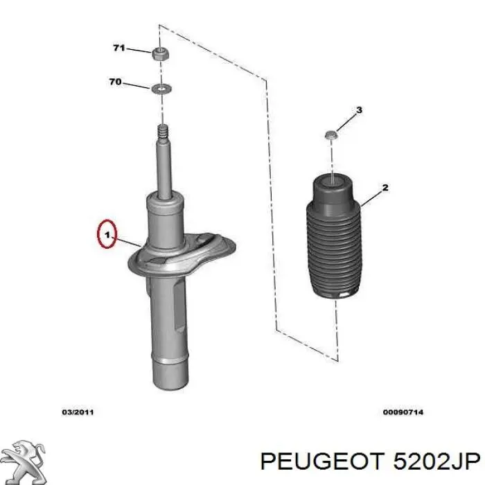 Амортизатор передней подвески левой Peugeot/Citroen 5202JP цена, от 46.42 USD