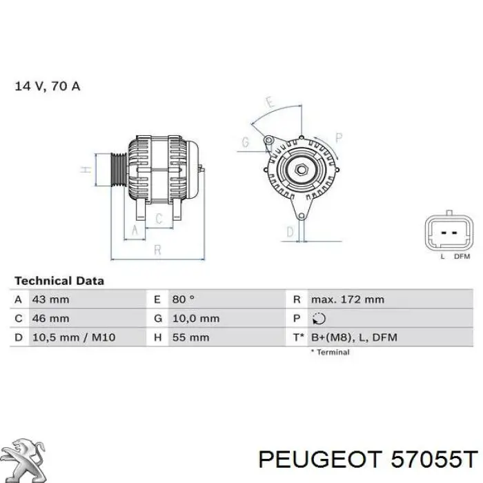 Alternador 57055T Peugeot/Citroen