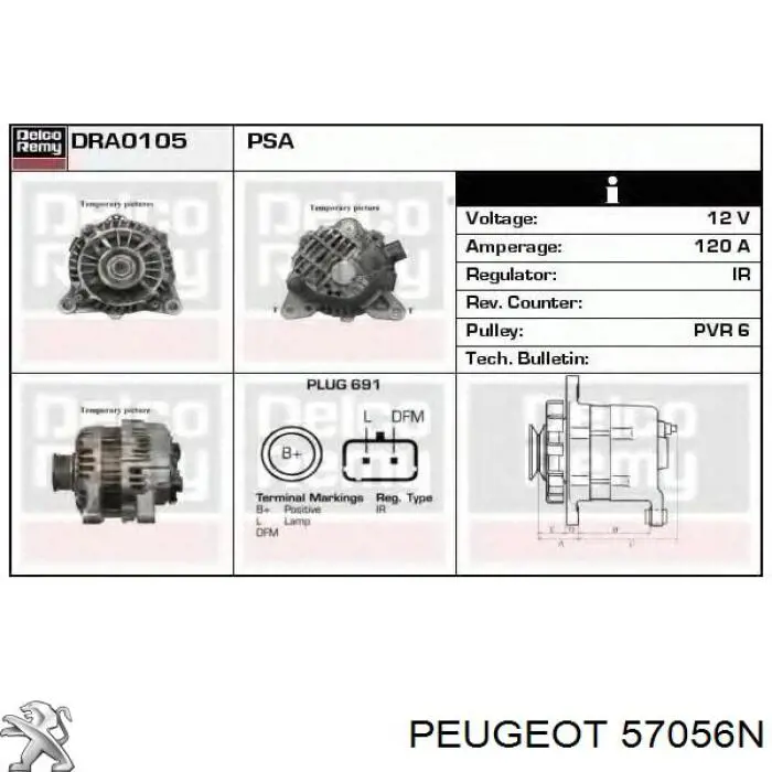 Генератор автомобиля Peugeot/Citroen 57056N