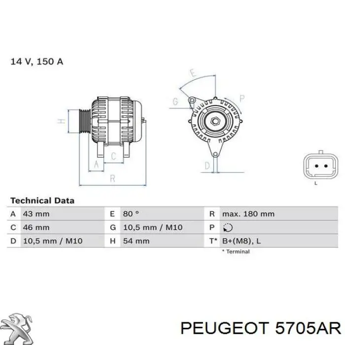 Автомобильный генератор Peugeot/Citroen 5705AR цена, от 63.35 USD