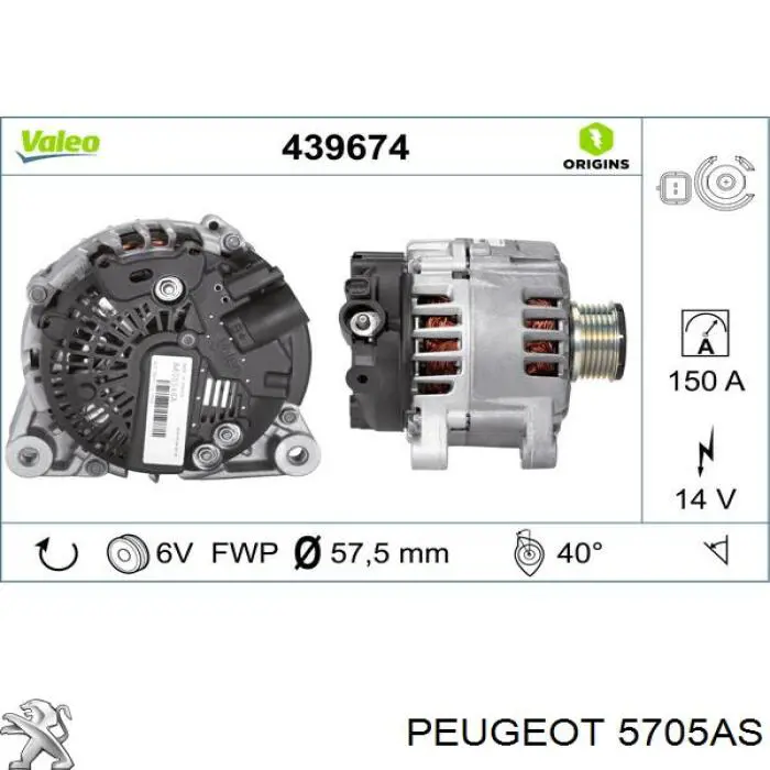 5705AS PEUGEOT Alternador original y equivalente