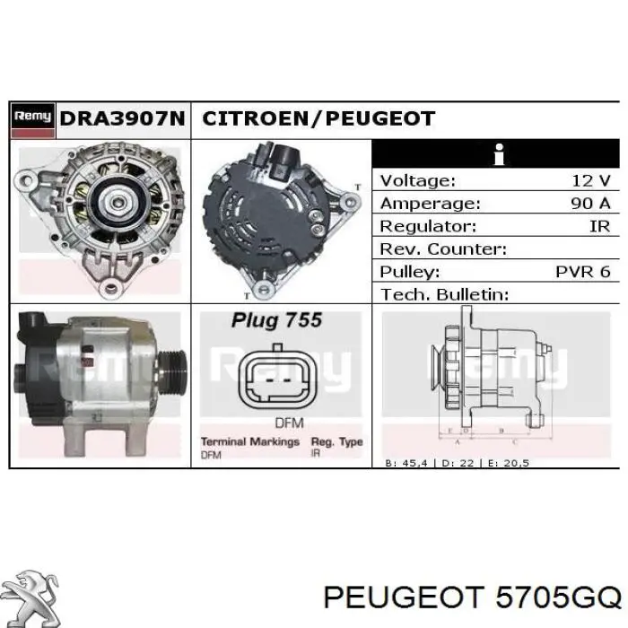 Alternador 5705GQ Peugeot/Citroen