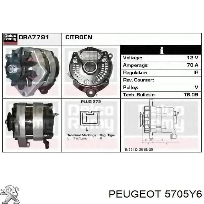 Генератор 5705Y6 Peugeot/Citroen