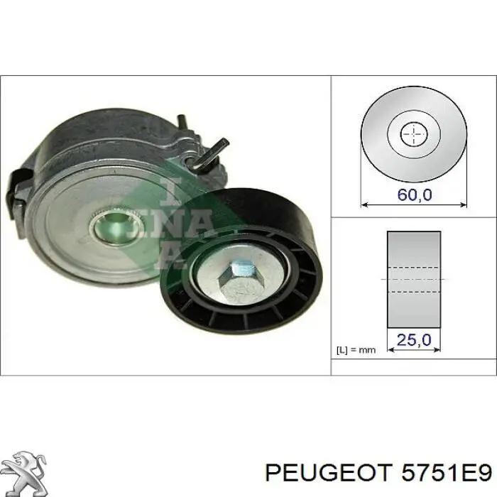 Tensor de correa, correa poli V 5751E9 Peugeot/Citroen