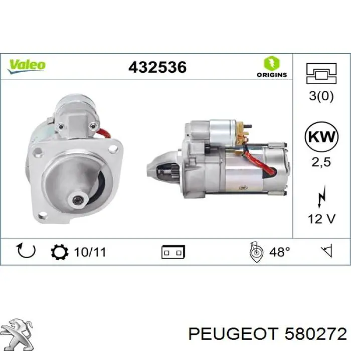 Стартер 580272 Peugeot/Citroen