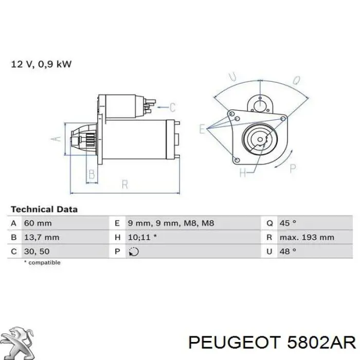 Купить 5802AR Peugeot/Citroen Стартер
