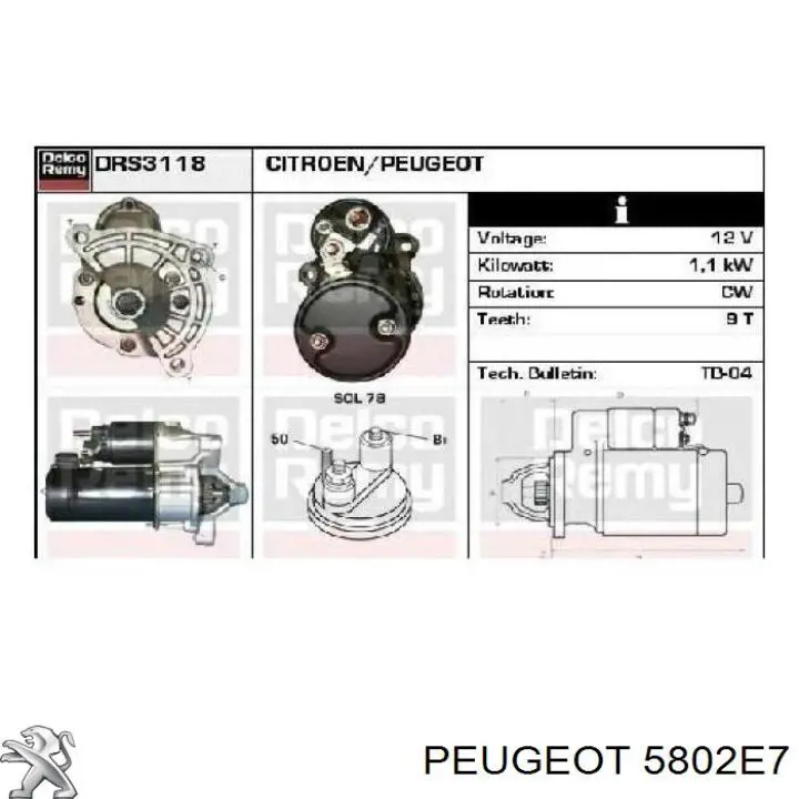 Купить 5802E7 Peugeot/Citroen Стартер