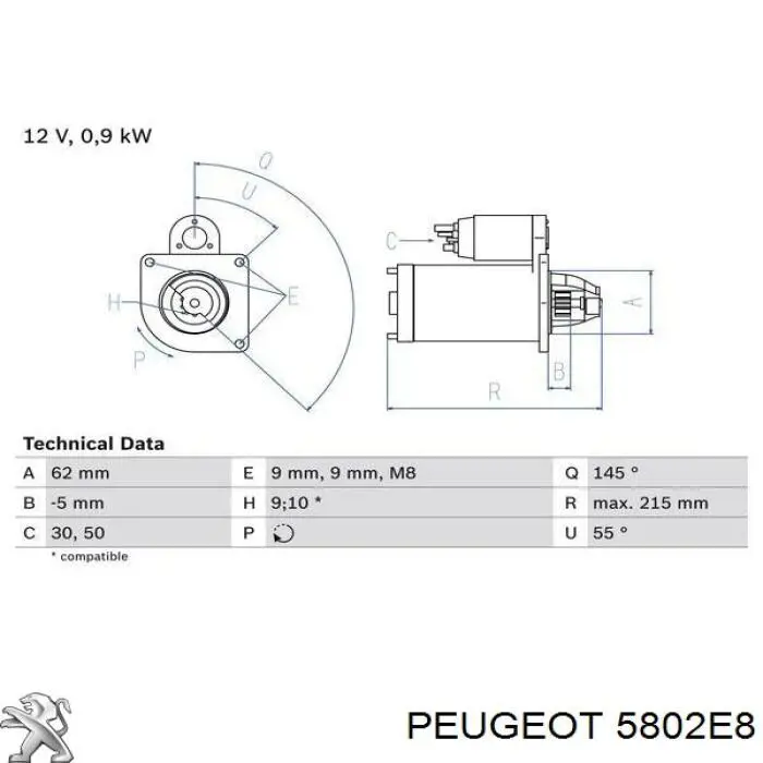 5802E8 Peugeot/Citroen motor de arranco