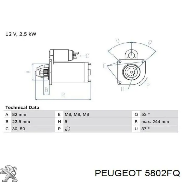 Стартер Peugeot/Citroen 5802FQ цена, от 97.58 USD