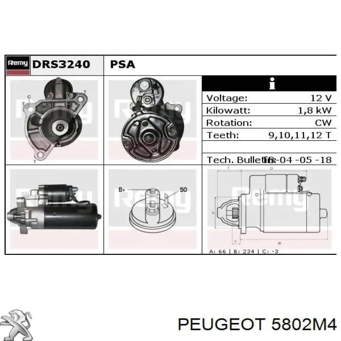 Купить 5802M4 Peugeot/Citroen Стартер