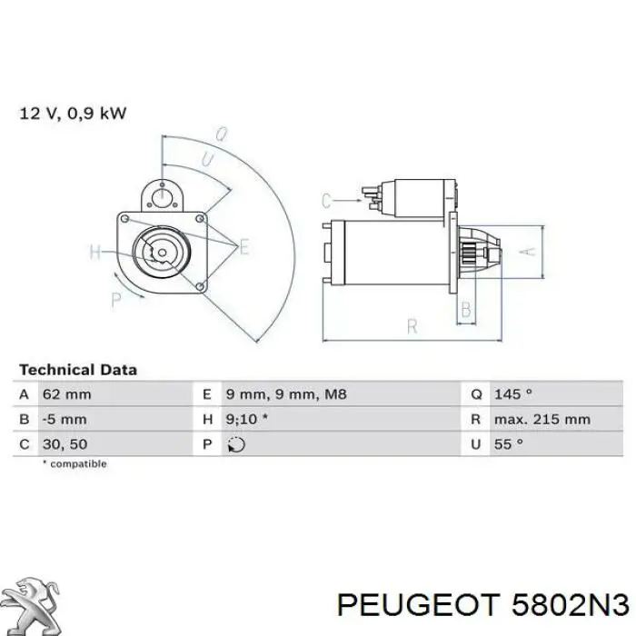 Motor de arranque 5802N3 Peugeot/Citroen