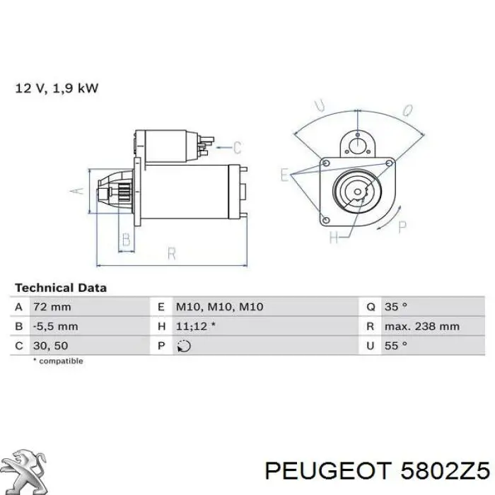 Стартер Peugeot/Citroen 5802Z5 цена, от 62.99 USD