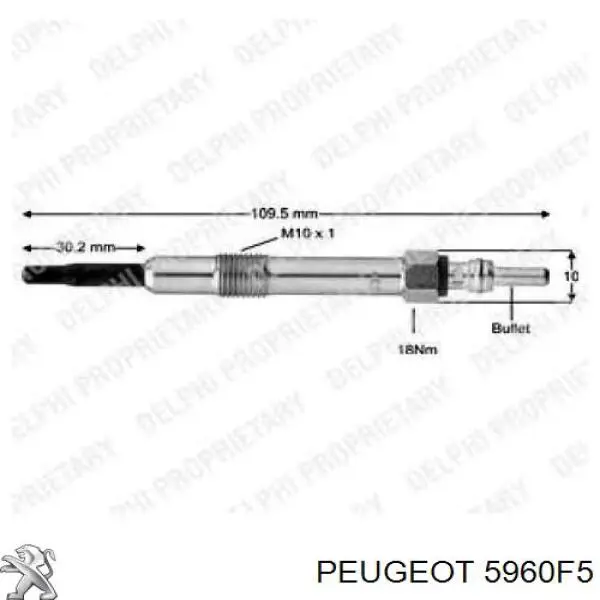 Bujía de incandescencia 5960F5 Peugeot/Citroen