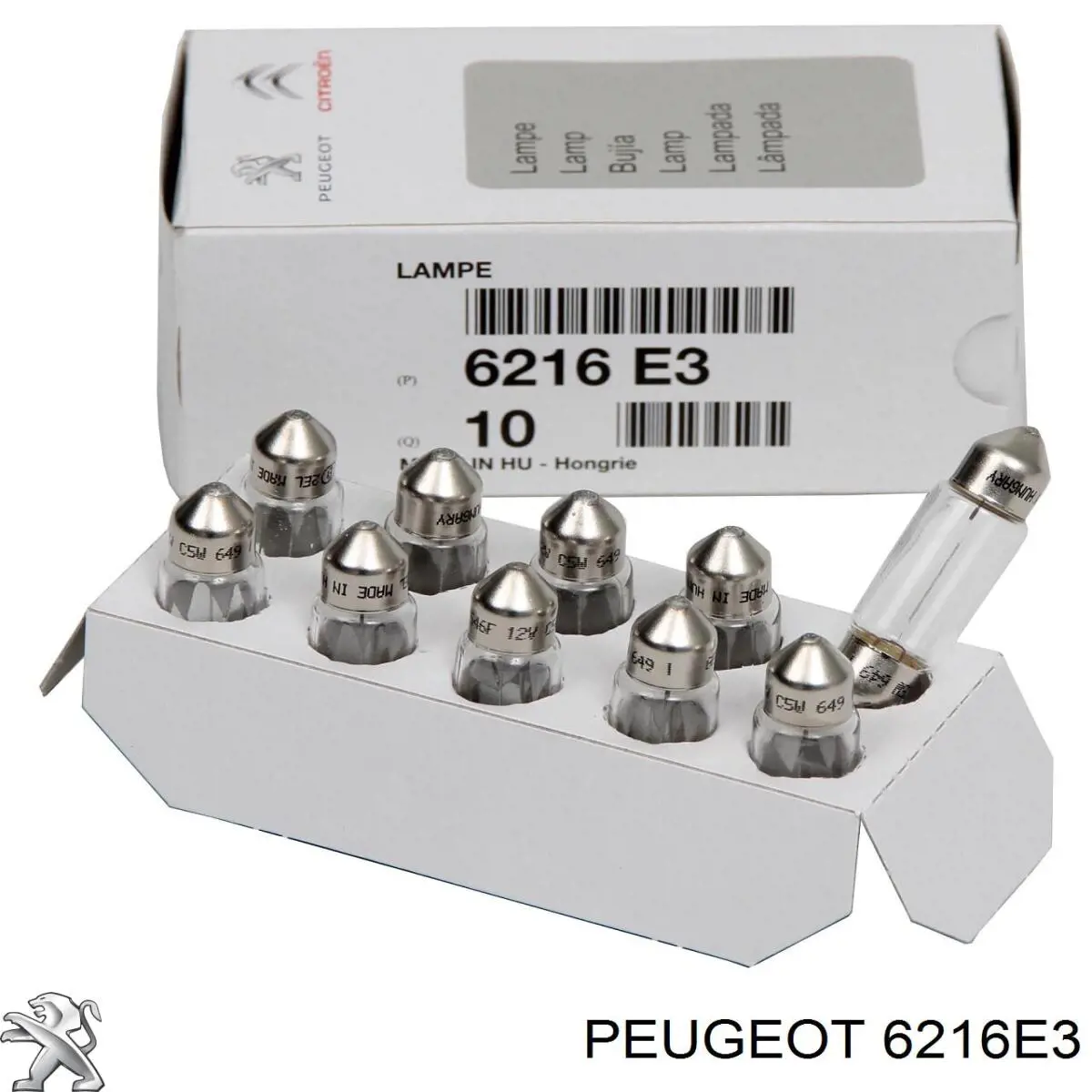 6216E3 PEUGEOT Lámpara, luz interior/cabina original y equivalente