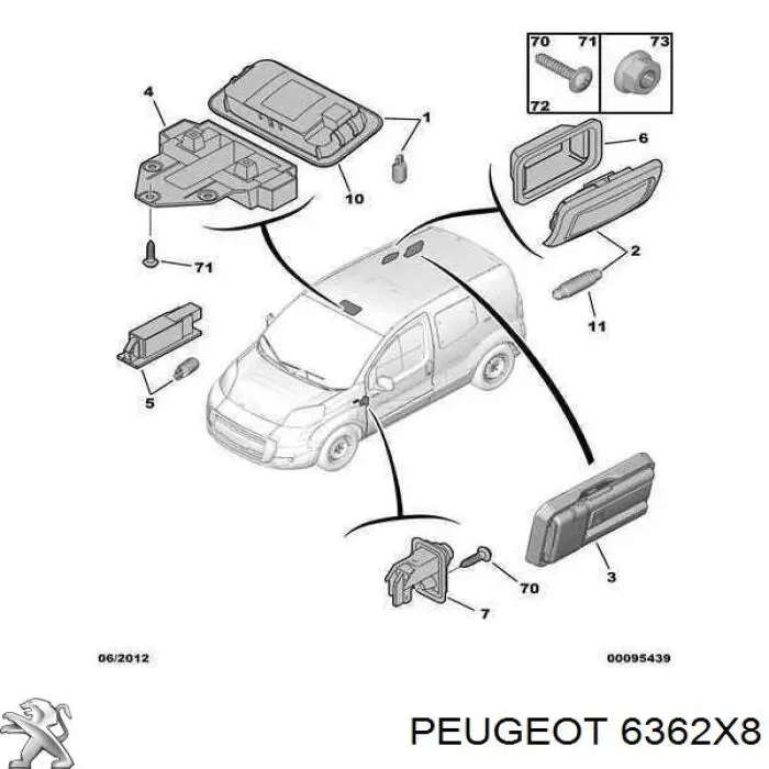 6362X8 Peugeot/Citroen лампочка плафона освещения салона/кабины