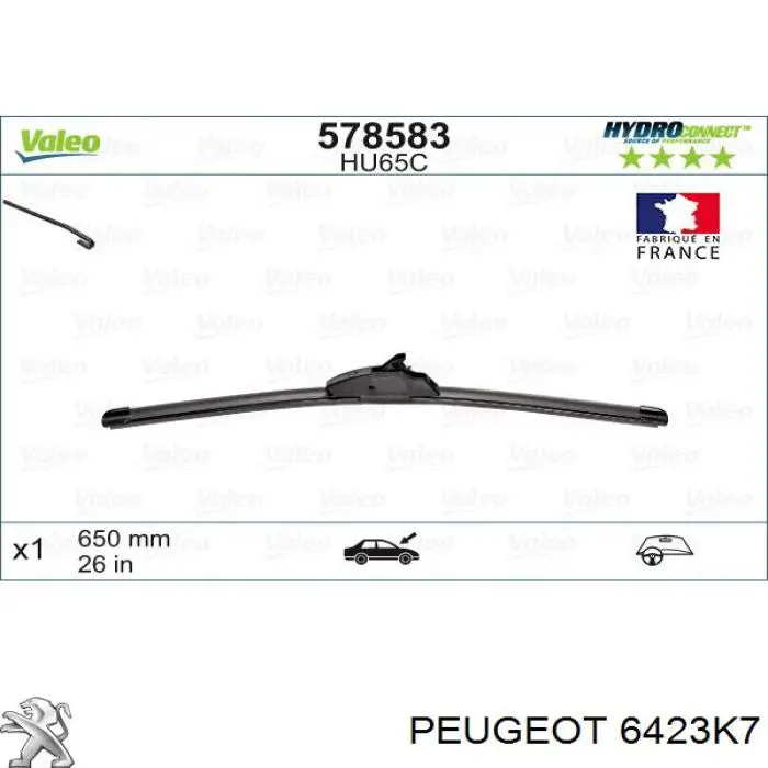 Купить 6423K7 Peugeot/Citroen Щетка-дворник лобового стекла водительская
