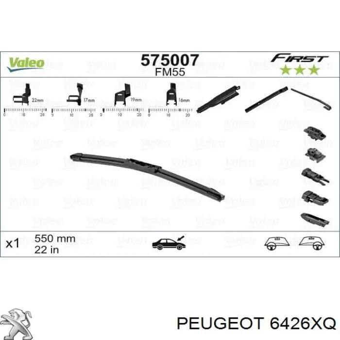 Limpiaparabrisas de luna delantera conductor 6426XQ Peugeot/Citroen