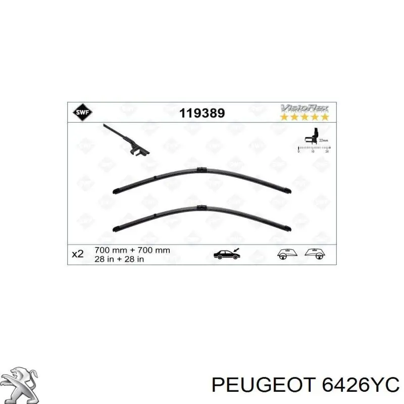 Limpiaparabrisas de luna delantera conductor 6426YC Peugeot/Citroen