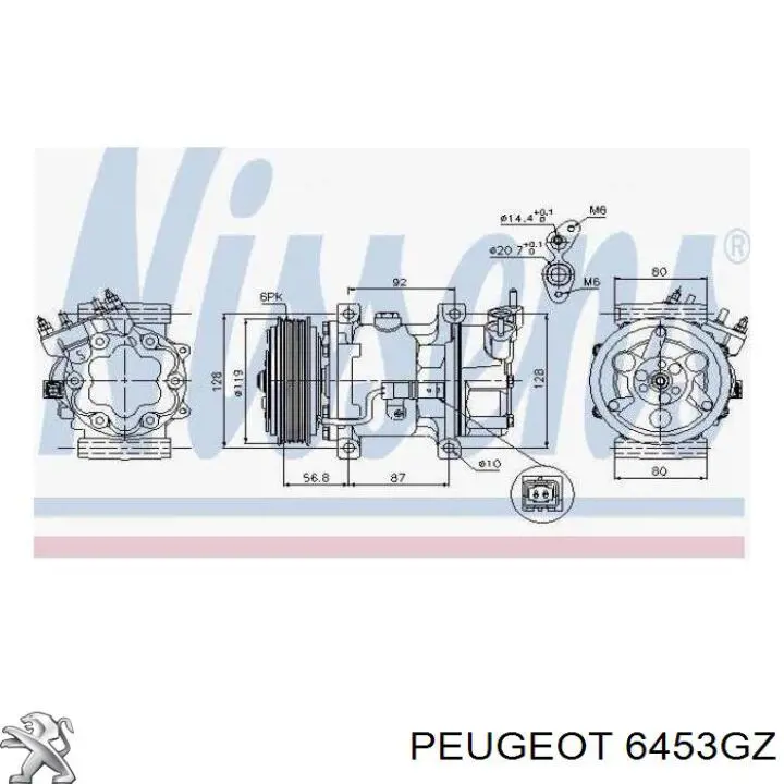 Компрессор кондиционера 6453GZ Peugeot/Citroen