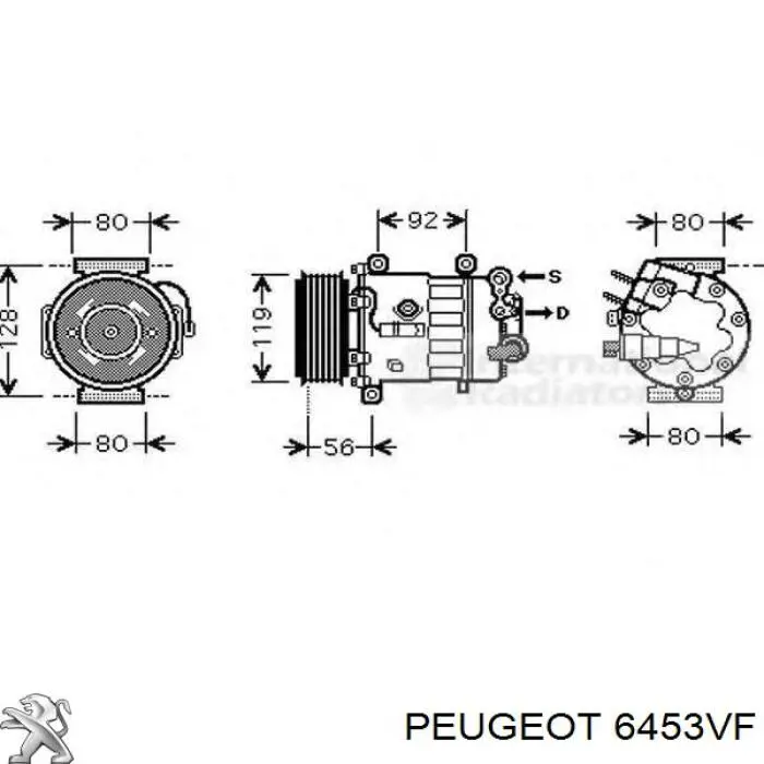 6453.VF Peugeot/Citroen компрессор кондиционера