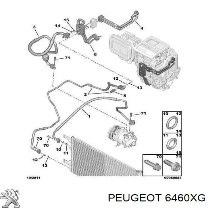 6460XG Peugeot/Citroen Шланг кондиционера, от радиатора к испарителю