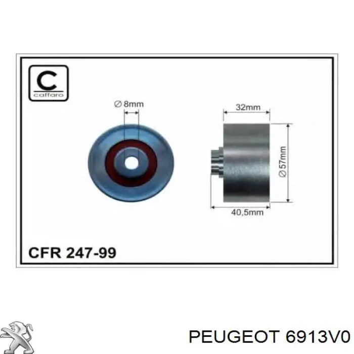 Perno de la polea del tensor de la correa de distribución 6913V0 Peugeot/Citroen