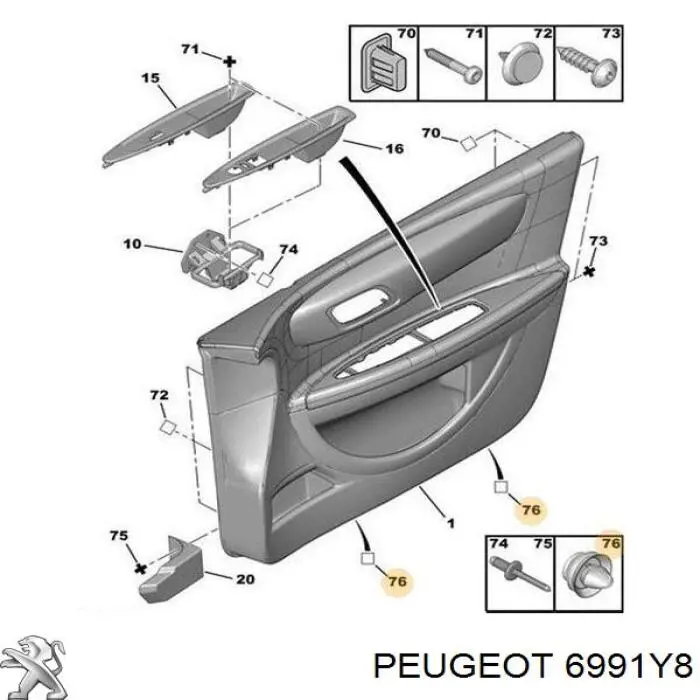 Clips Fijación, revestimiento puerta 6991Y8 Peugeot/Citroen