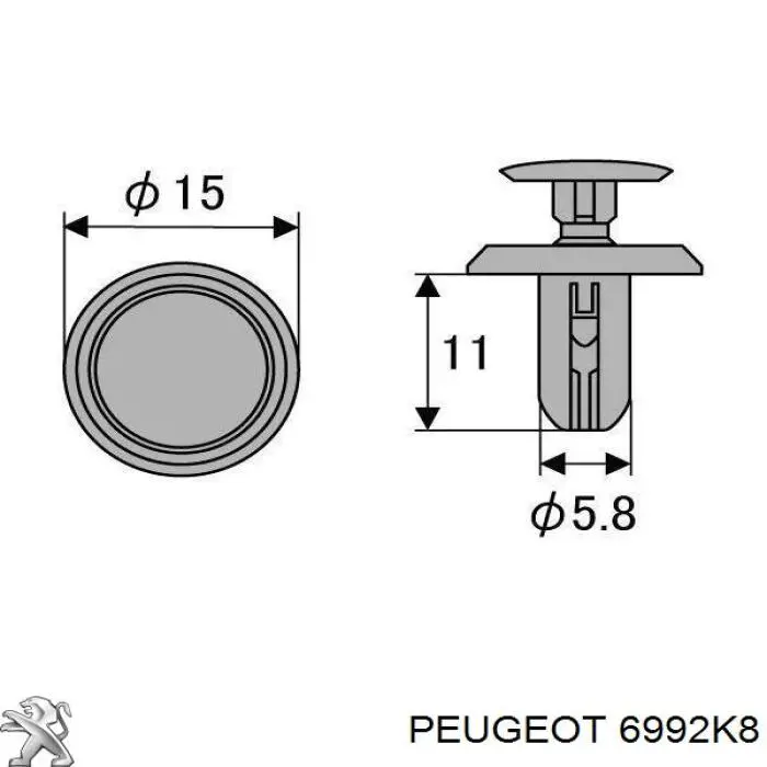 6992K8 Peugeot/Citroen cápsula (prendedor de isolador térmico da capota)