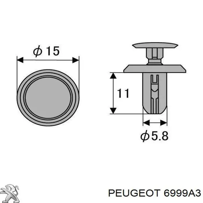 6999A3 Peugeot/Citroen cápsula (prendedor de isolador térmico da capota)