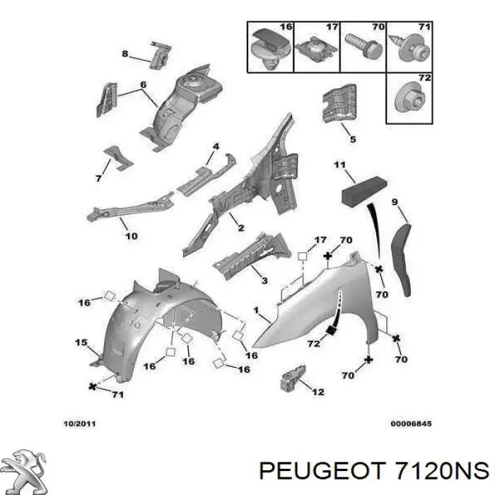 7120NS Peugeot/Citroen Усилитель крыла переднего правого